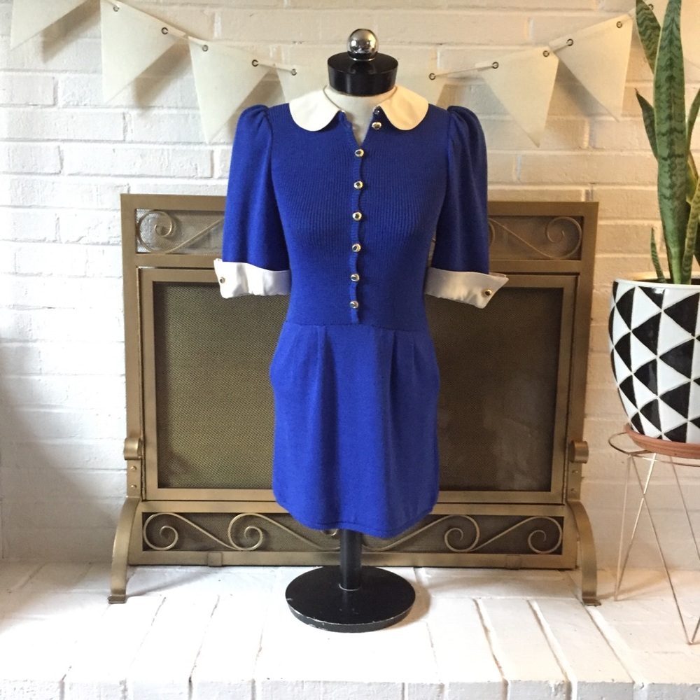 St. John vintage blue dress with Peter Pan collar